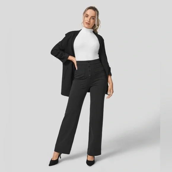 Halara High Waisted Button Multiple Pockets Straight Leg Casual Pants NEW!!!🖤 - Picture 7 of 16
